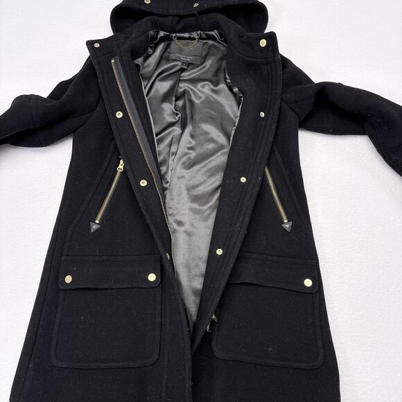 J.‎ Crew Chateau Parka Italian Wool Stadium Cloth Coat Size 2 Black NO FUR HOOD - Picture 4 of 9
